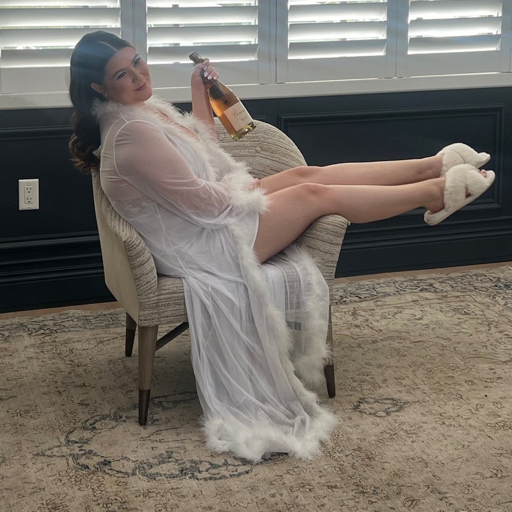 White sheet robe with feathered edges